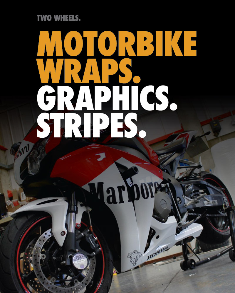 We provide all Graphics, Wraps, Sign-writing, PPF Protection films for Motorcycles, Motorbikes, Motor Cross and Scooters.